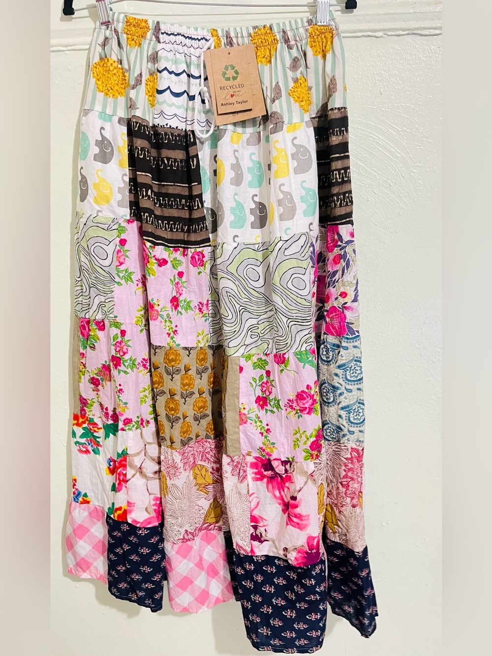 Ashley Taylor Patchwork Maxi Skirt in Pink, Yellow, Blue, Green, Black